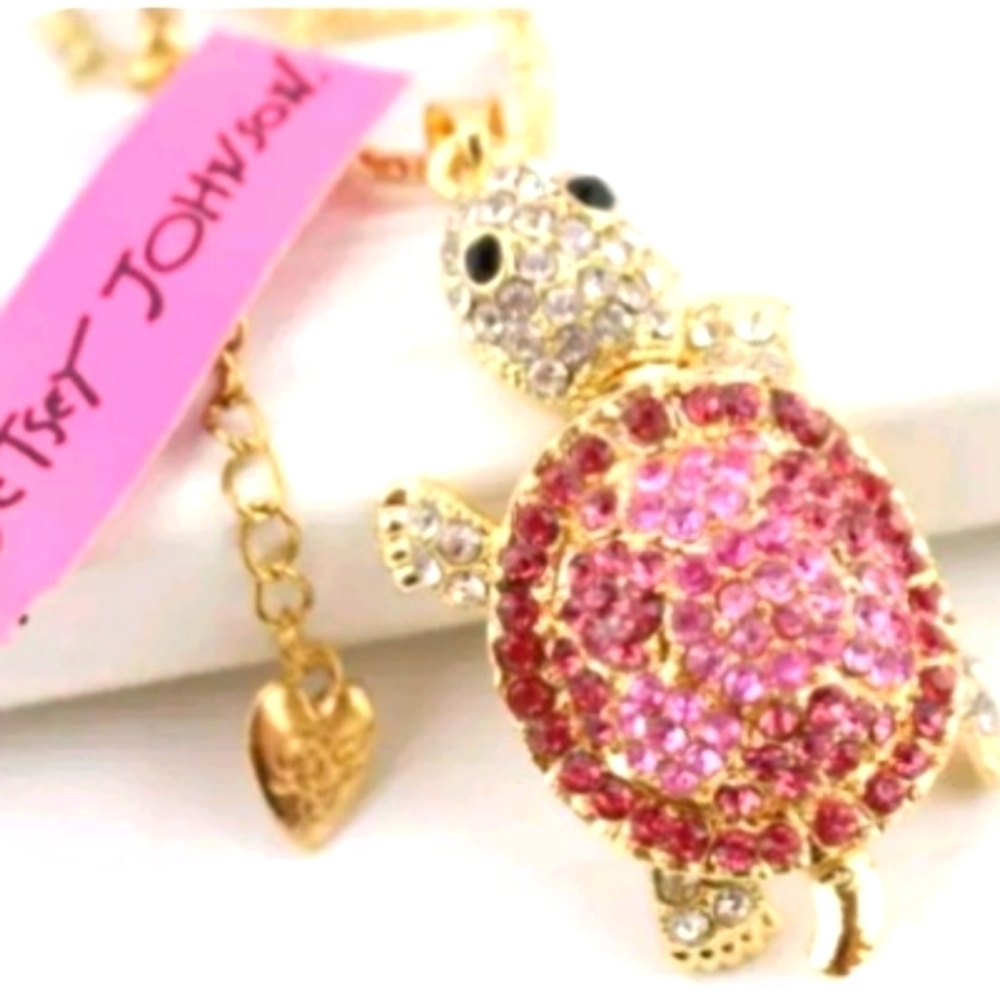 Gold and Pink Turtle Pendant Necklace